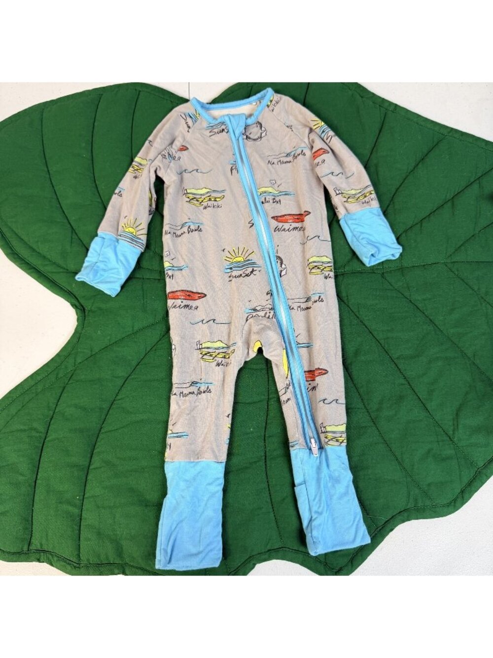 Coco Moon Hawaii Bamboo 3-6M Surf Report Gray Convertible Coverall Pajamas
